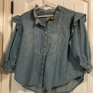 Jean shirt with ruffles. Free people